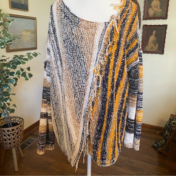 POL Sweaters - POL Multicolor Textured Bouclé Knit Sweater Large Boho Oversized Fall Pullover